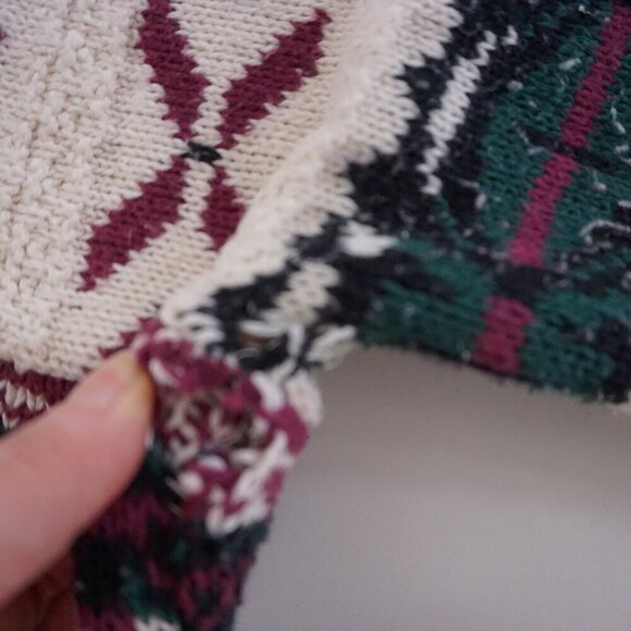 Vintage '90S New Yorker Cream Maroon 3D Eclectic Grandpa Crewneck Sweater XL - Picture 10 of 11